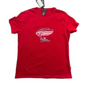 VTG Versace Sport Red Medusa Neon Graphic T-Shirt‎ Womens XL Cotton Lycra Greece